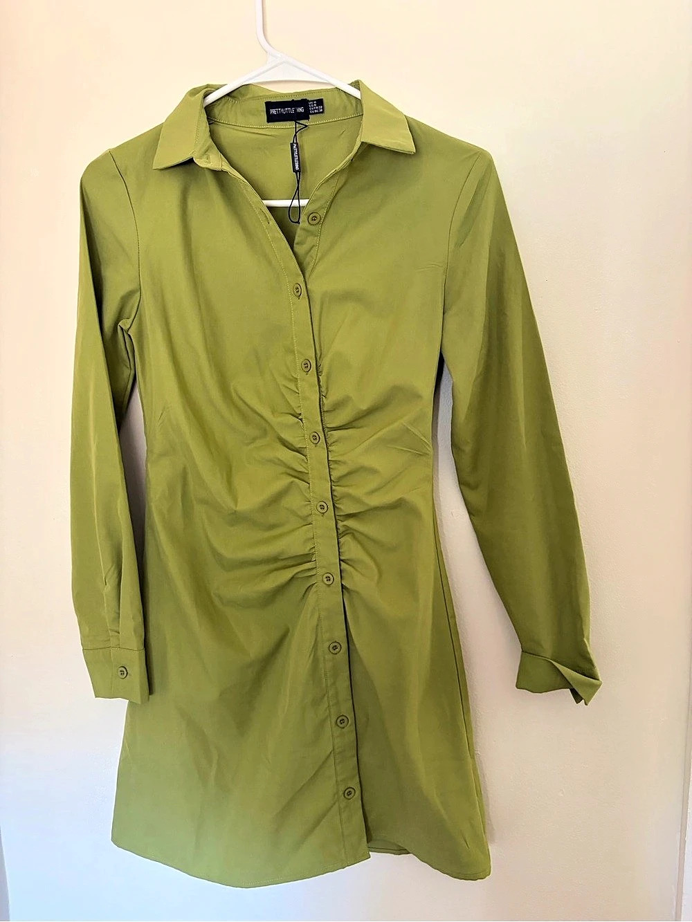 PrettyLittleThing Green Button Front Dress
